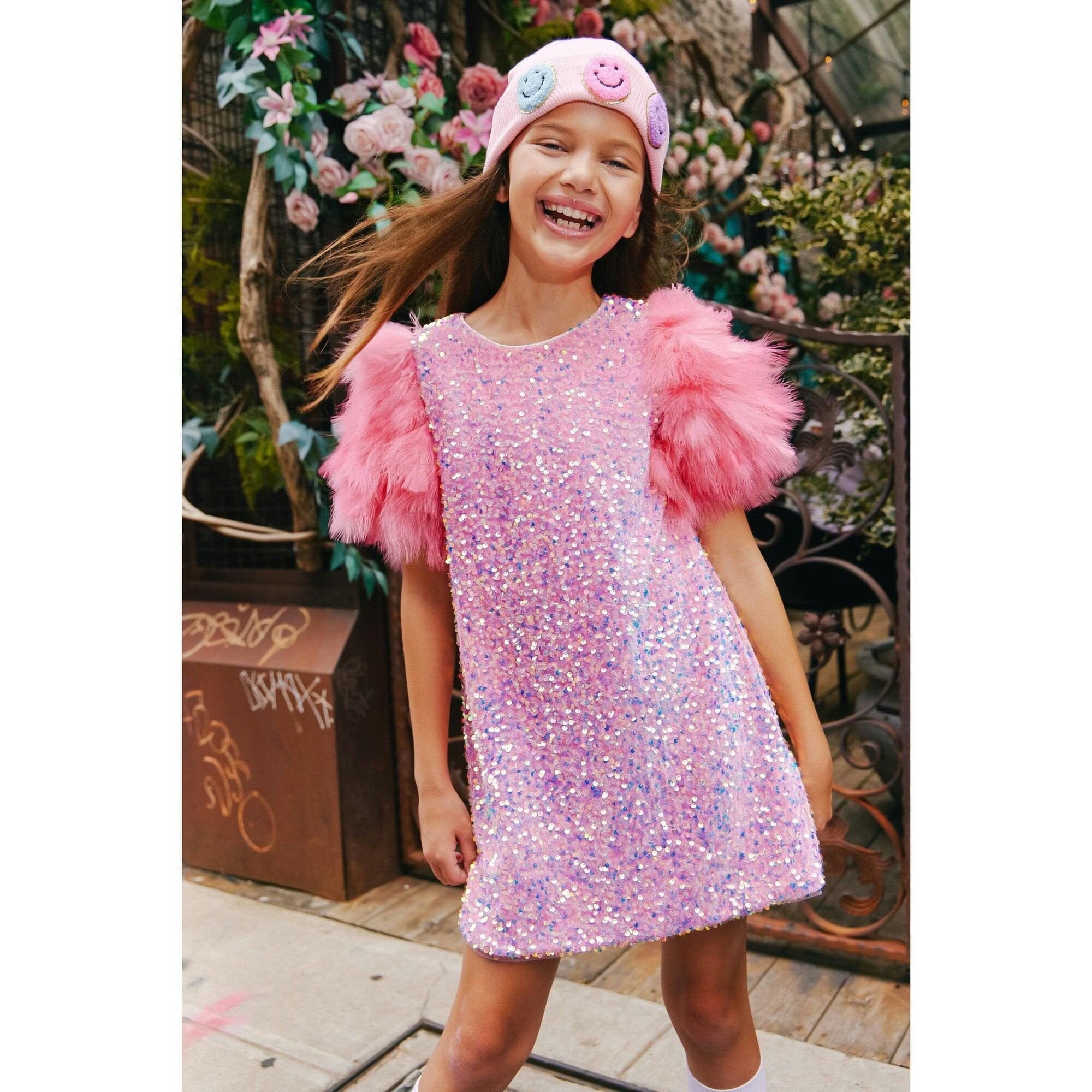 Feather Puff Sleeve Sequin Party Dress