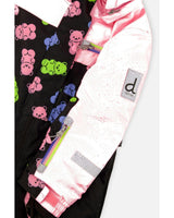 Kids One Piece Play Snowsuit Pink And Black Gummy Bear Print