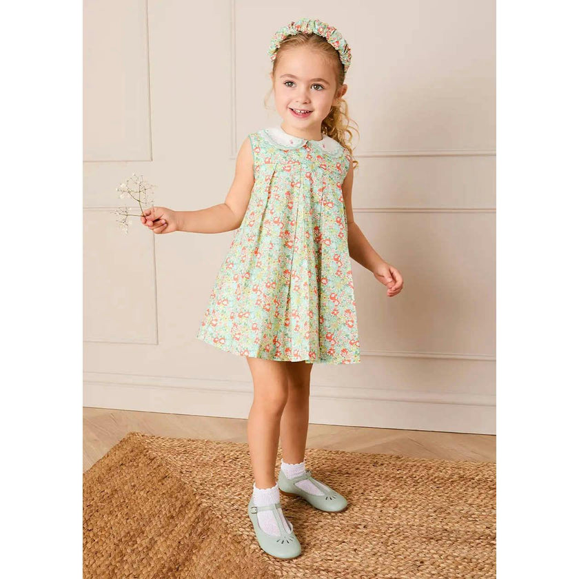 Mabel Floral Layered Scallop Collar Trapeze Dress in Green (12mths- 10yrs)