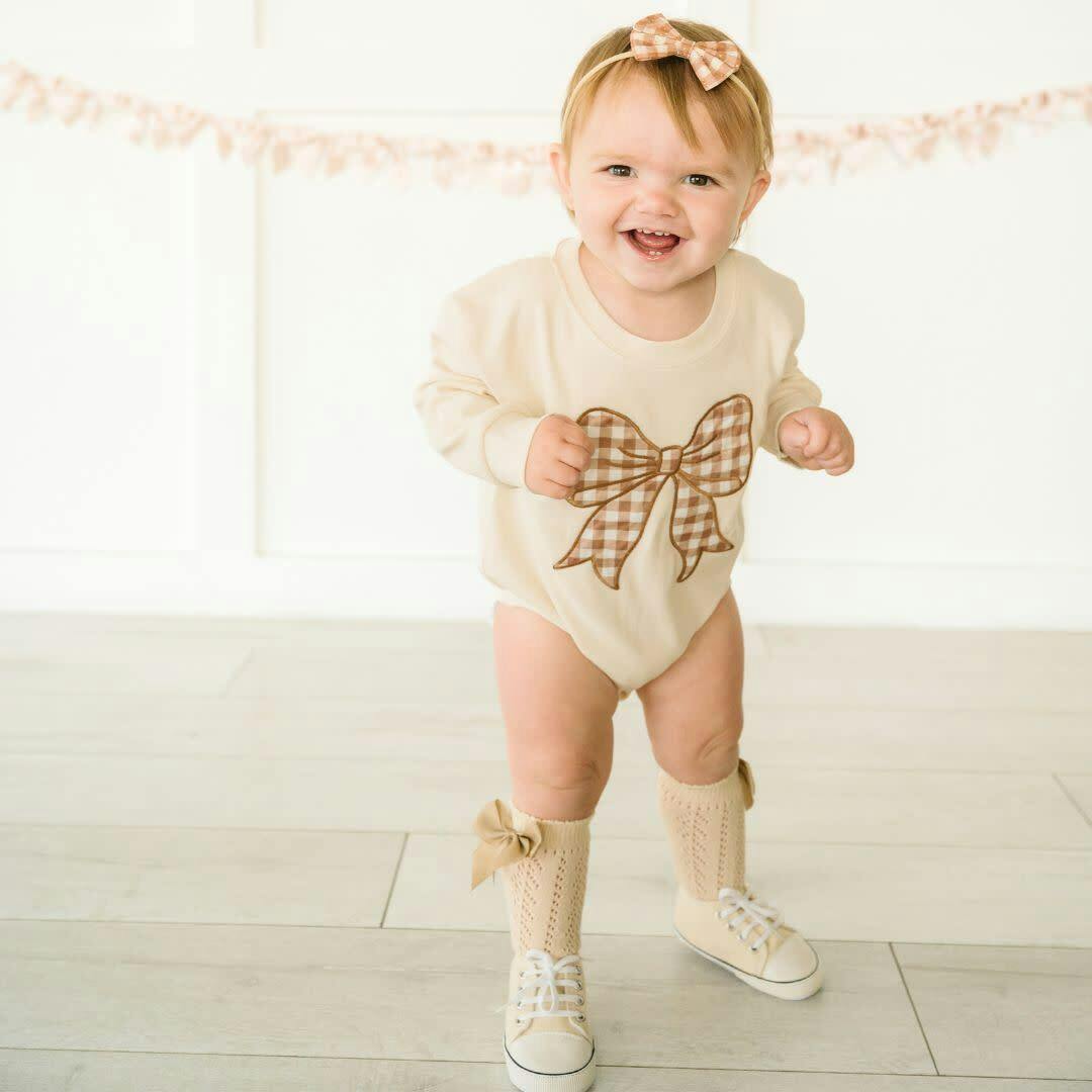 Gingham Printed Tulle Bow Baby Headband