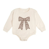 Mocha Floral Bow Patch Long Sleeve Romper