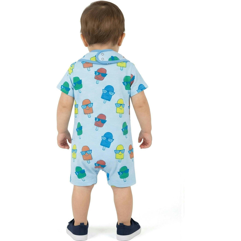 Infant Boys Henley Romper & Bib Set | Blue Ice-Pops