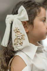 Embroidered Velvet Pearl Hair Bow