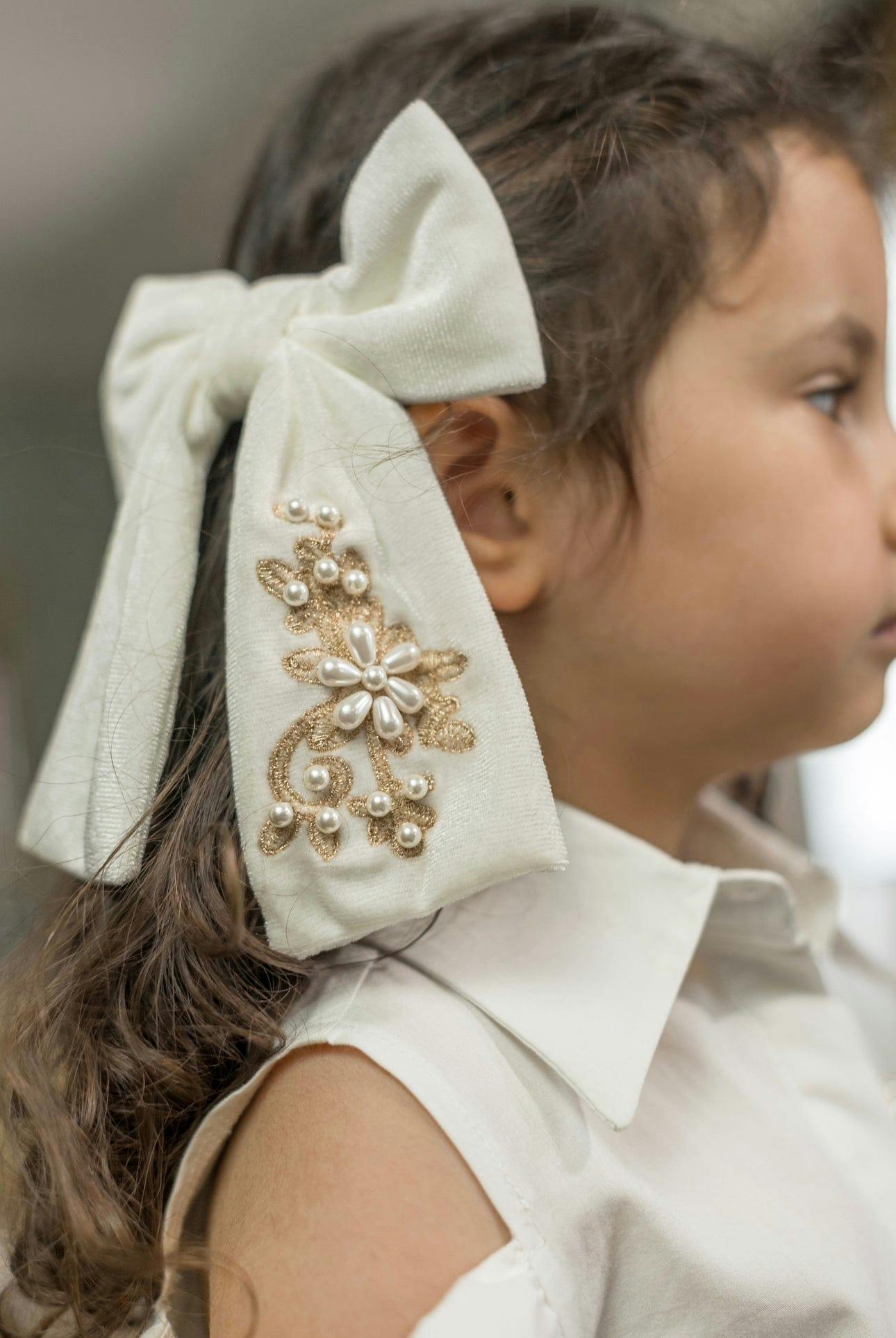 Embroidered Velvet Pearl Hair Bow