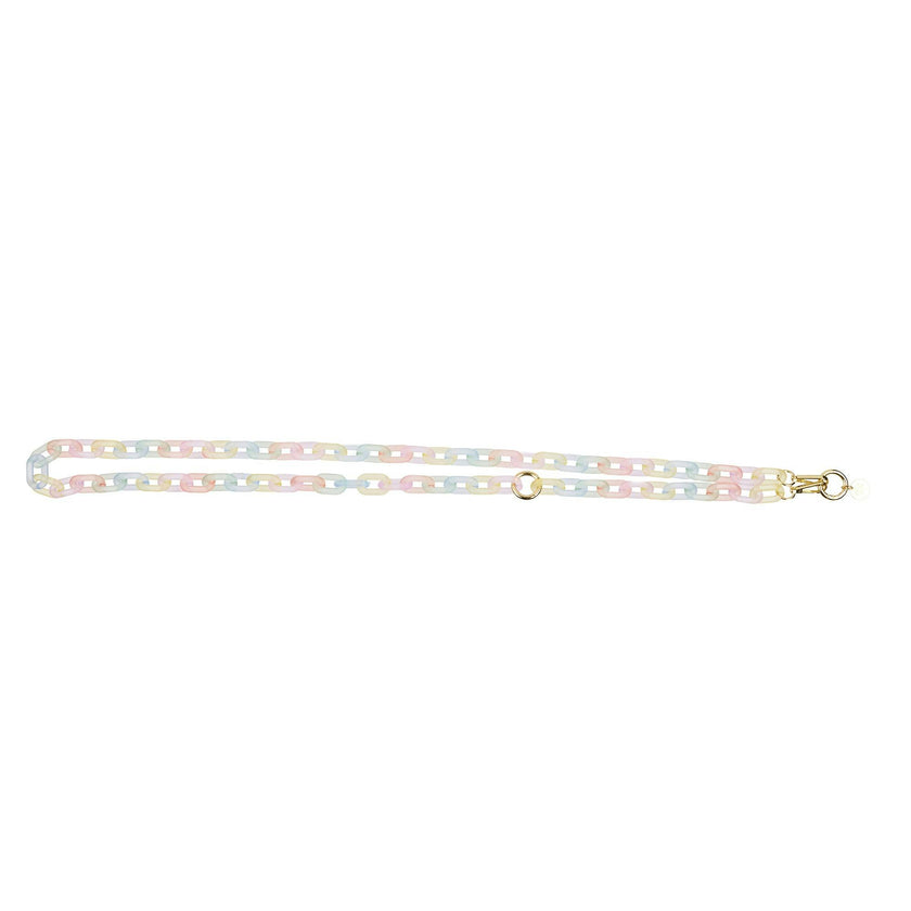 Packed Party Link Up Frosted Pastel Rainbow Phone Chain - 26-Inch Multicolor Plastic Link Chain with Gold Clips and Keyring Clasp for Phone Cases and Pouches