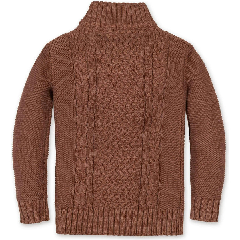 Organic Mock Neck Cable Sweater, Brown