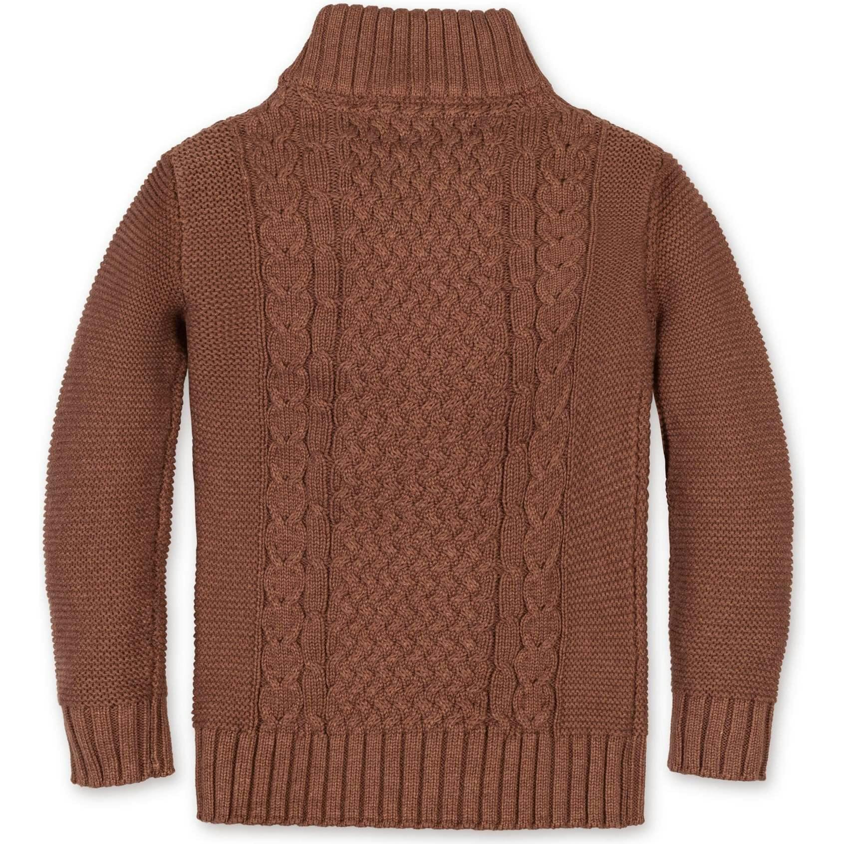 Organic Mock Neck Cable Sweater, Brown