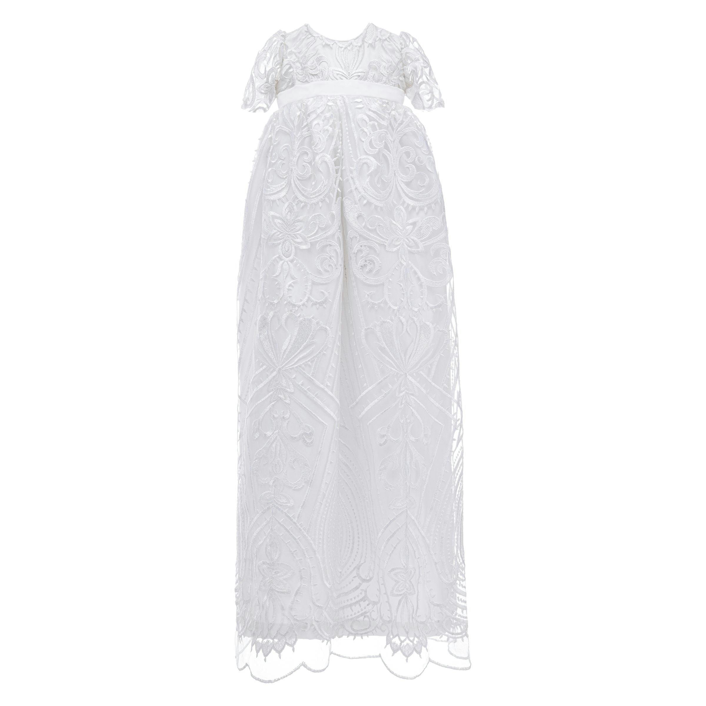 White Lace Christening Gown & Bonnet Set