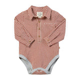 JASPER Red/White plaid Woven Onesie