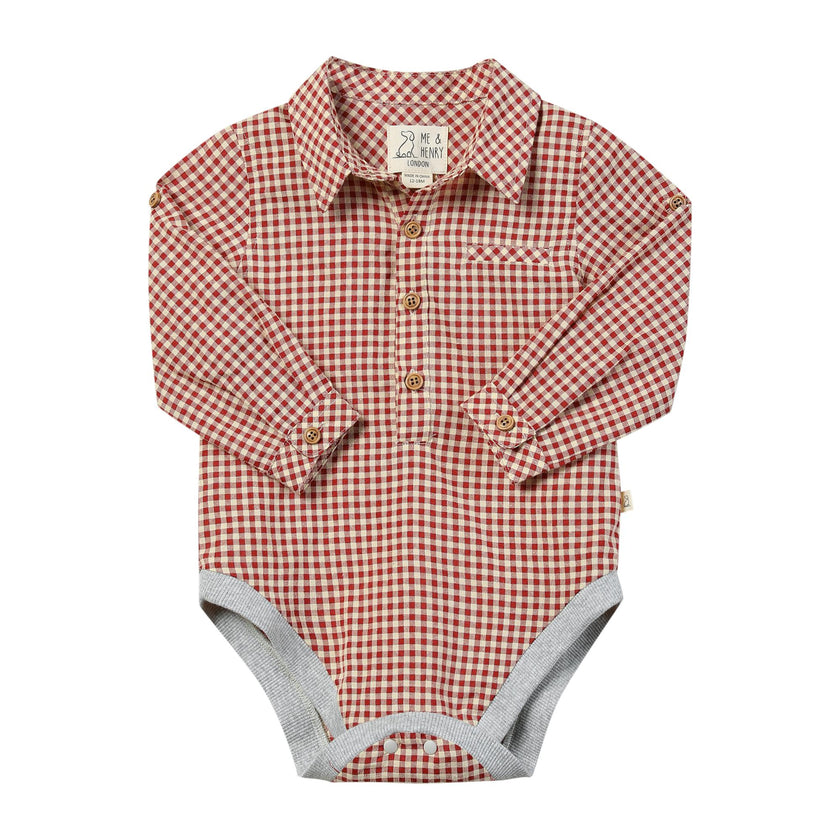 JASPER Red/White plaid Woven Onesie