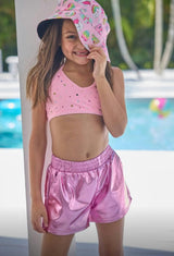 Metallic Track Shorts Blue