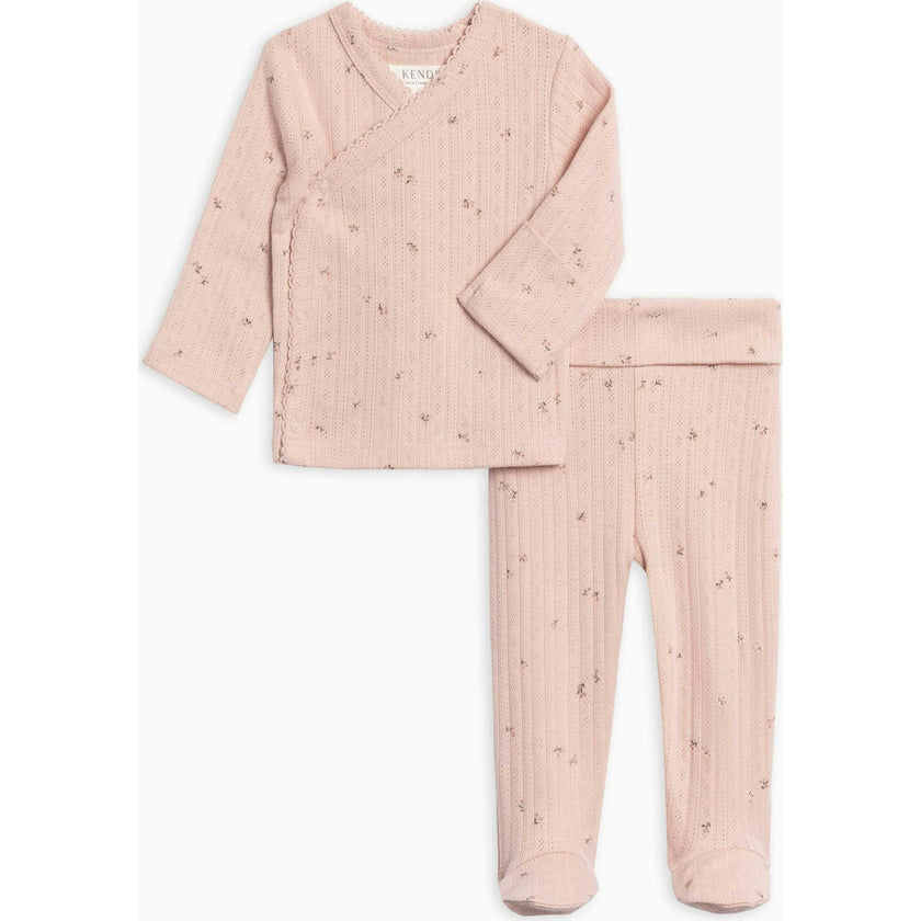 2-Piece Lacey Brushed Back Pointelle Kimono Top and Pant Set