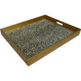 Handmade Reverse Painted Mirror Tray  Gold Dots - Extra Large