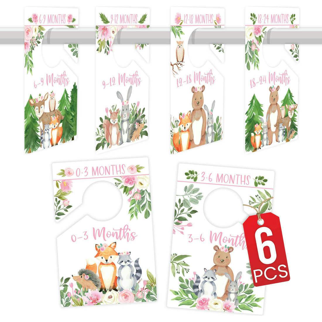 6-Piece Woodland Girl Baby Closet Dividers & 6-Piece Nursery Wall Art Prints Baby Shower Gift