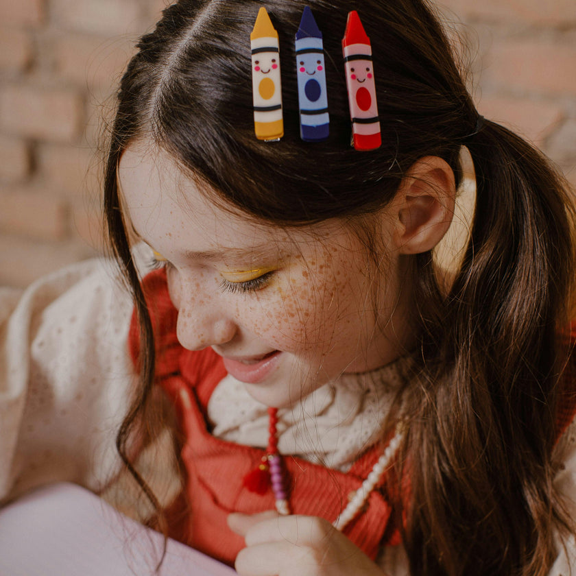 Happy Crayons Navy Red Yellow Hair Clips