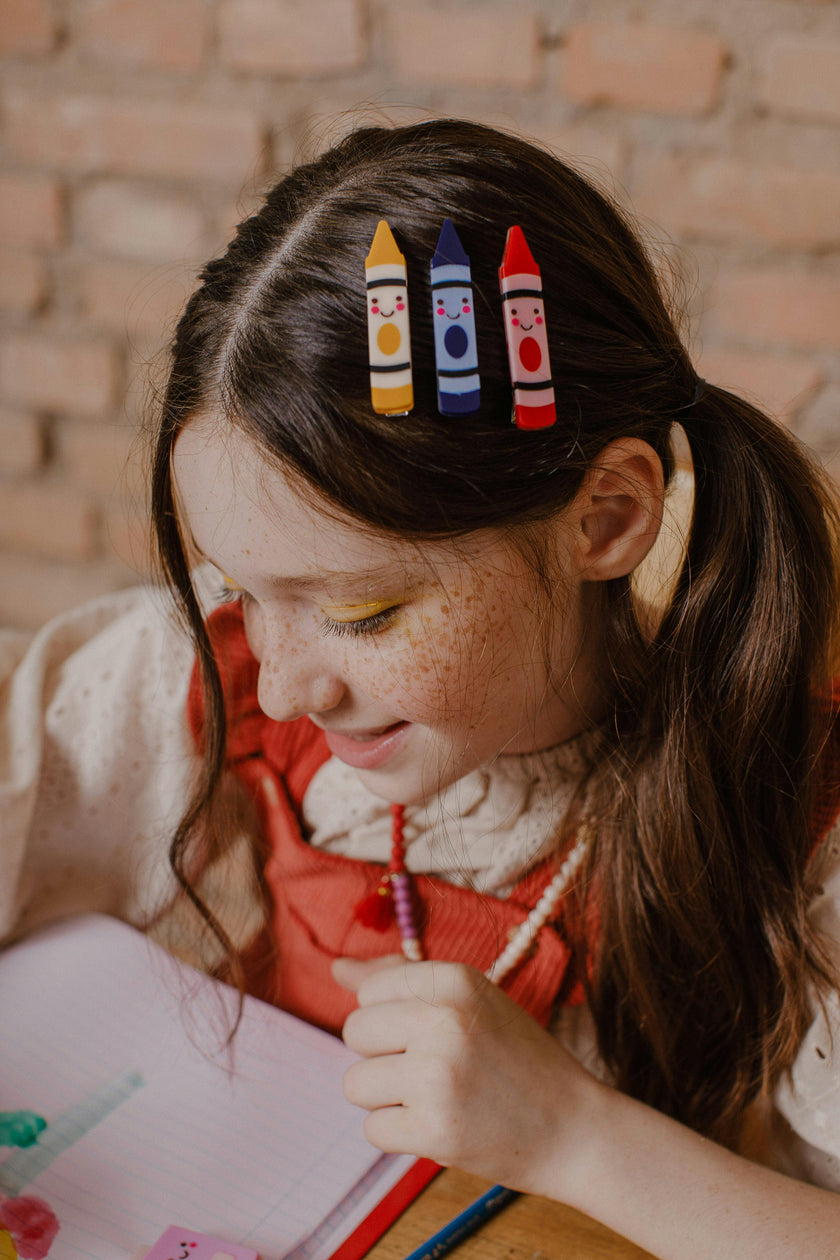 Happy Crayons Navy Red Yellow Hair Clips