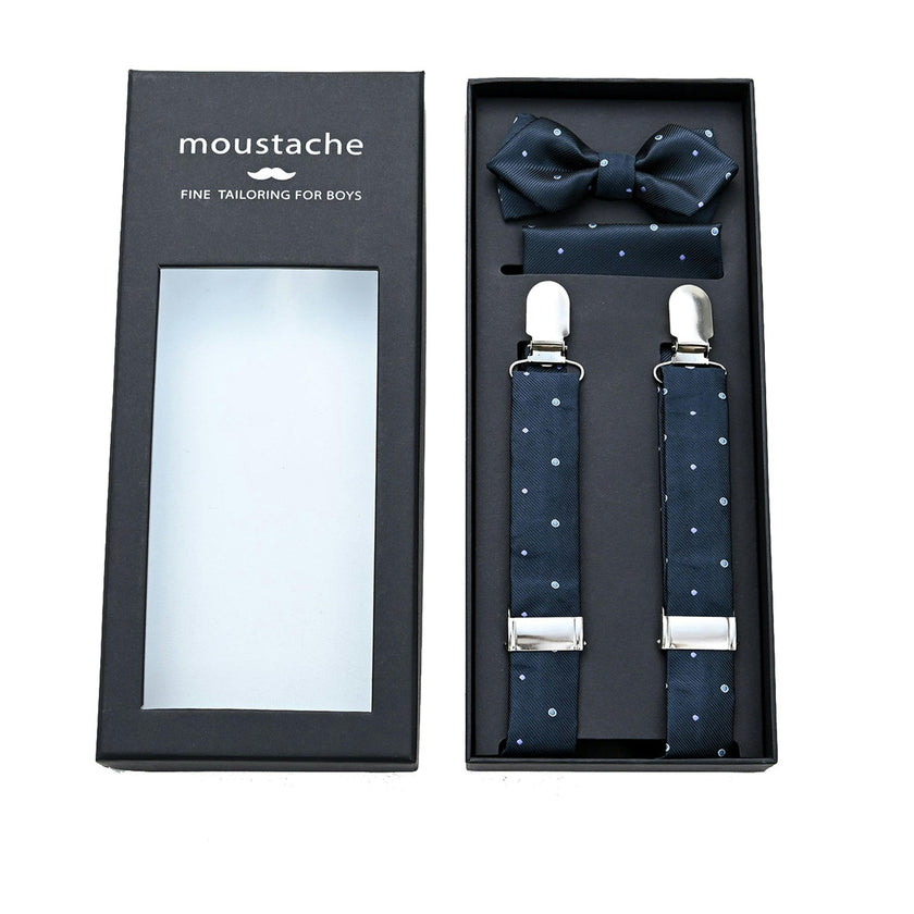 Navy Blue Dotted Suspenders Set