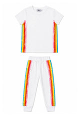 White Rainbow Sequin Jogger Set