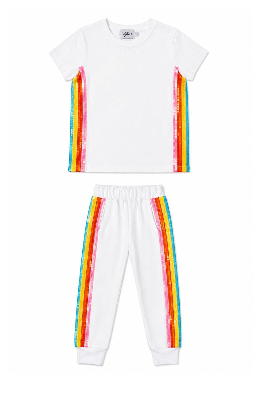White Rainbow Sequin Jogger Set