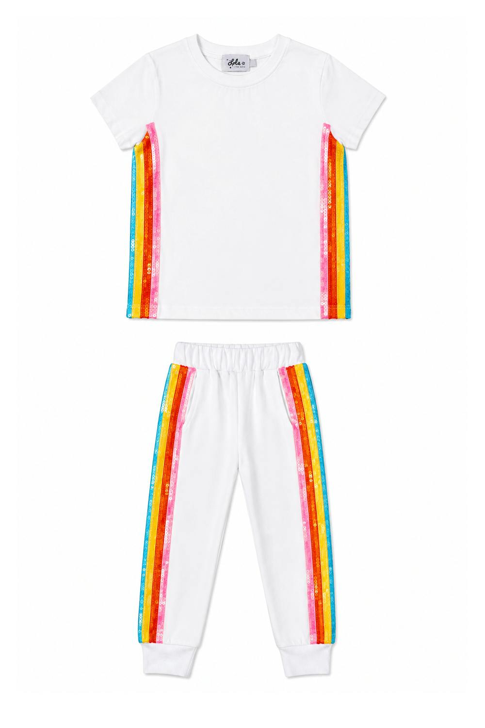 White Rainbow Sequin Jogger Set