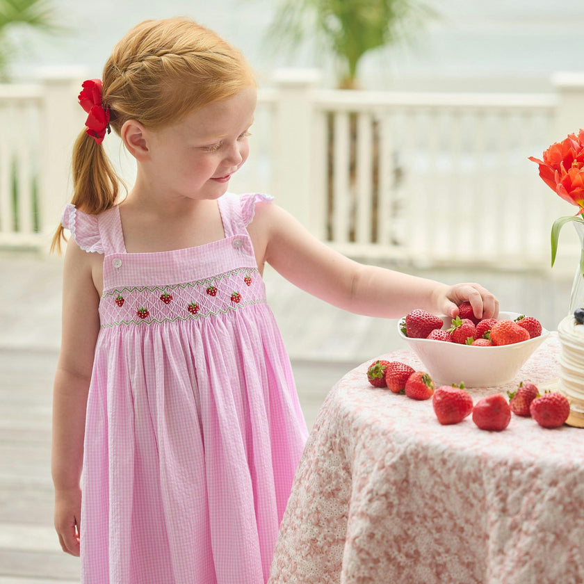 Smocked Lizzy D Dress - Strawberries