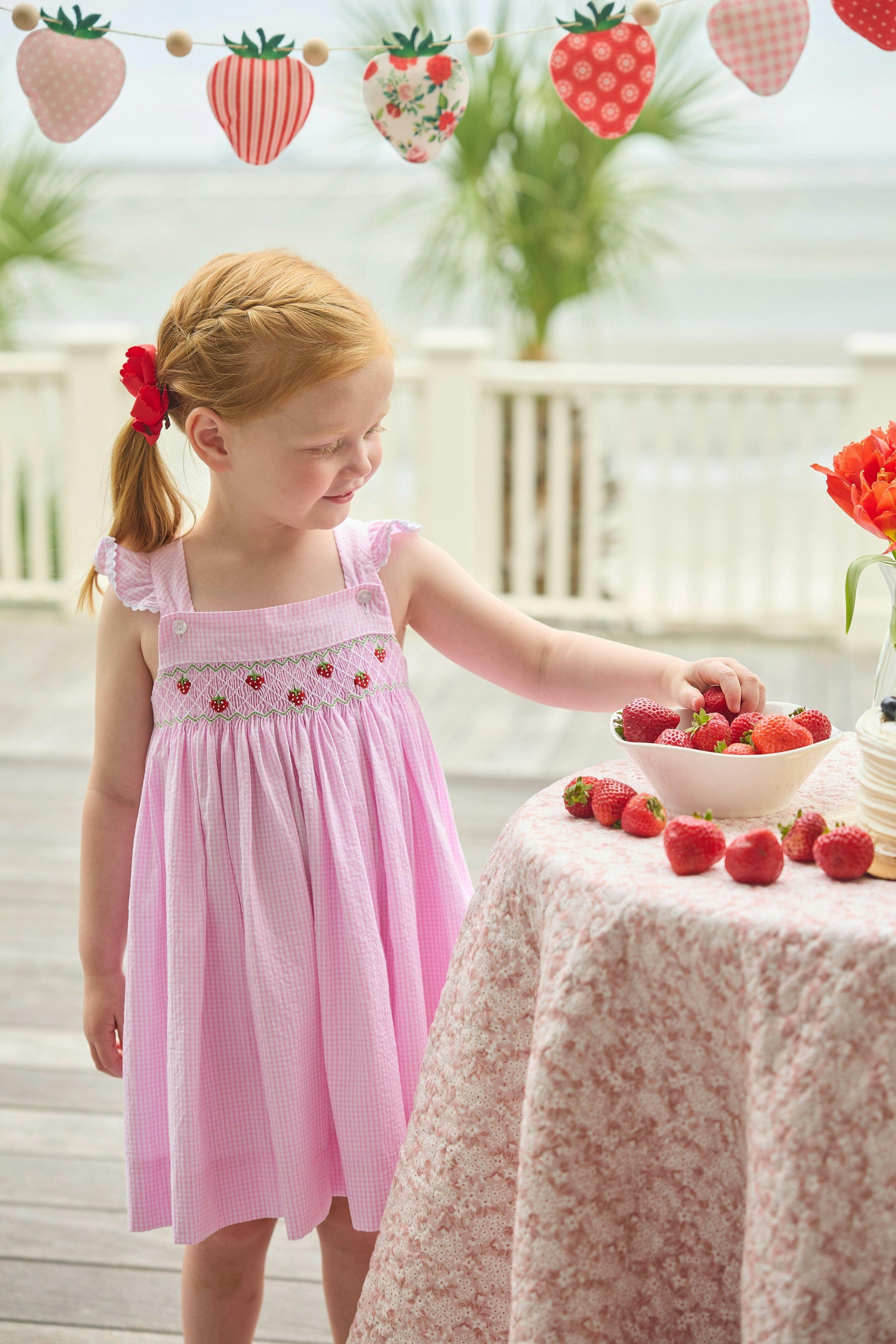 Smocked Lizzy D Dress - Strawberries