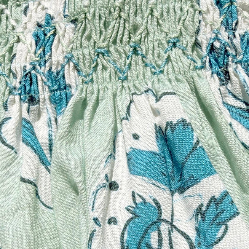 Teatime Dress | Smocked Tie Top | Medallion Flower Blue