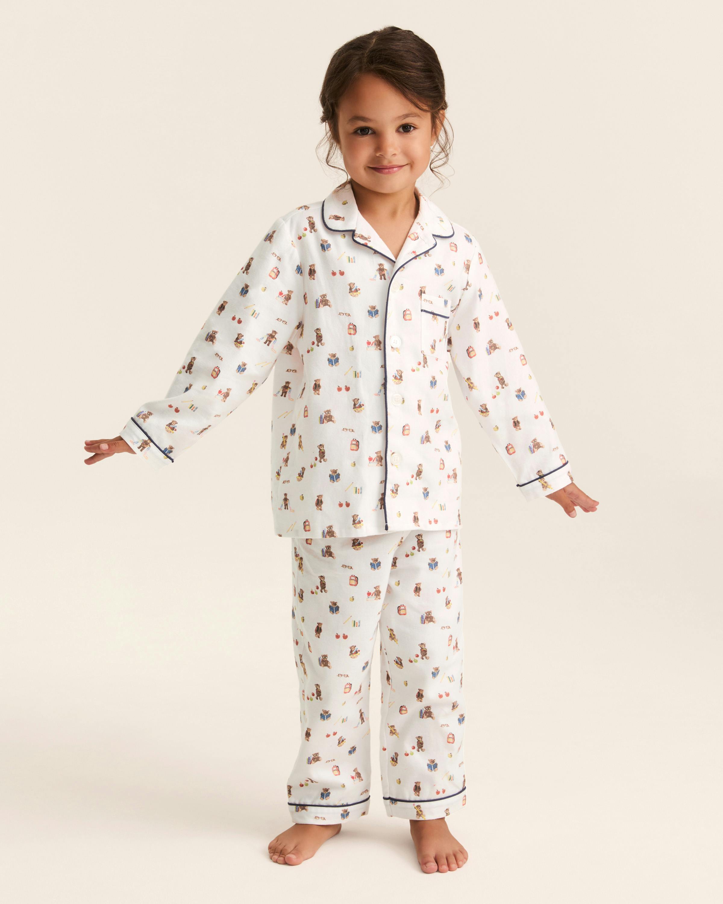 Kid's Twill Pajama Set in Teddy Goes To School