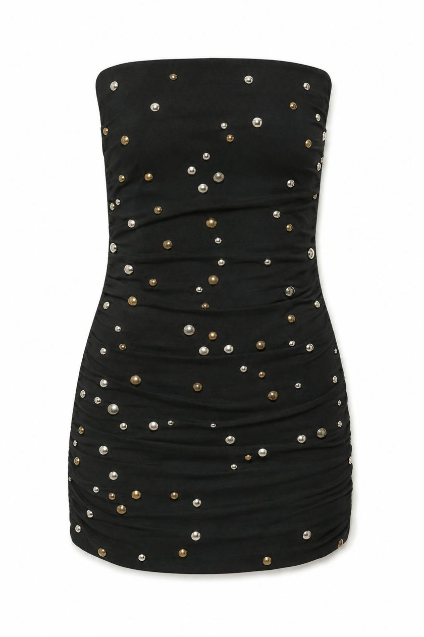 Noemi Black With Metal Grommets Double Mesh Dress
