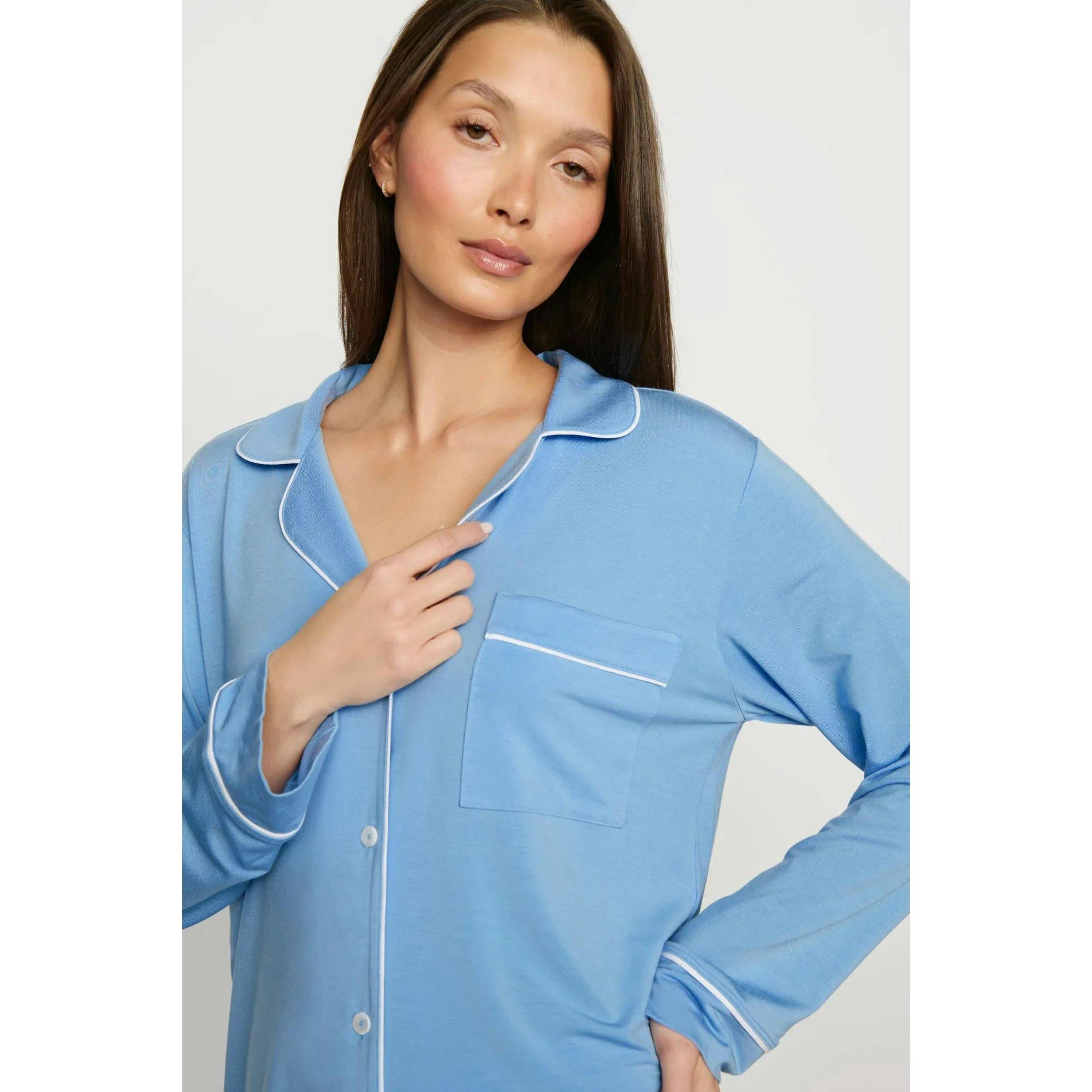 Gisele TENCEL™ Modal Long PJ Set, SUMMER BLUE/WHITE