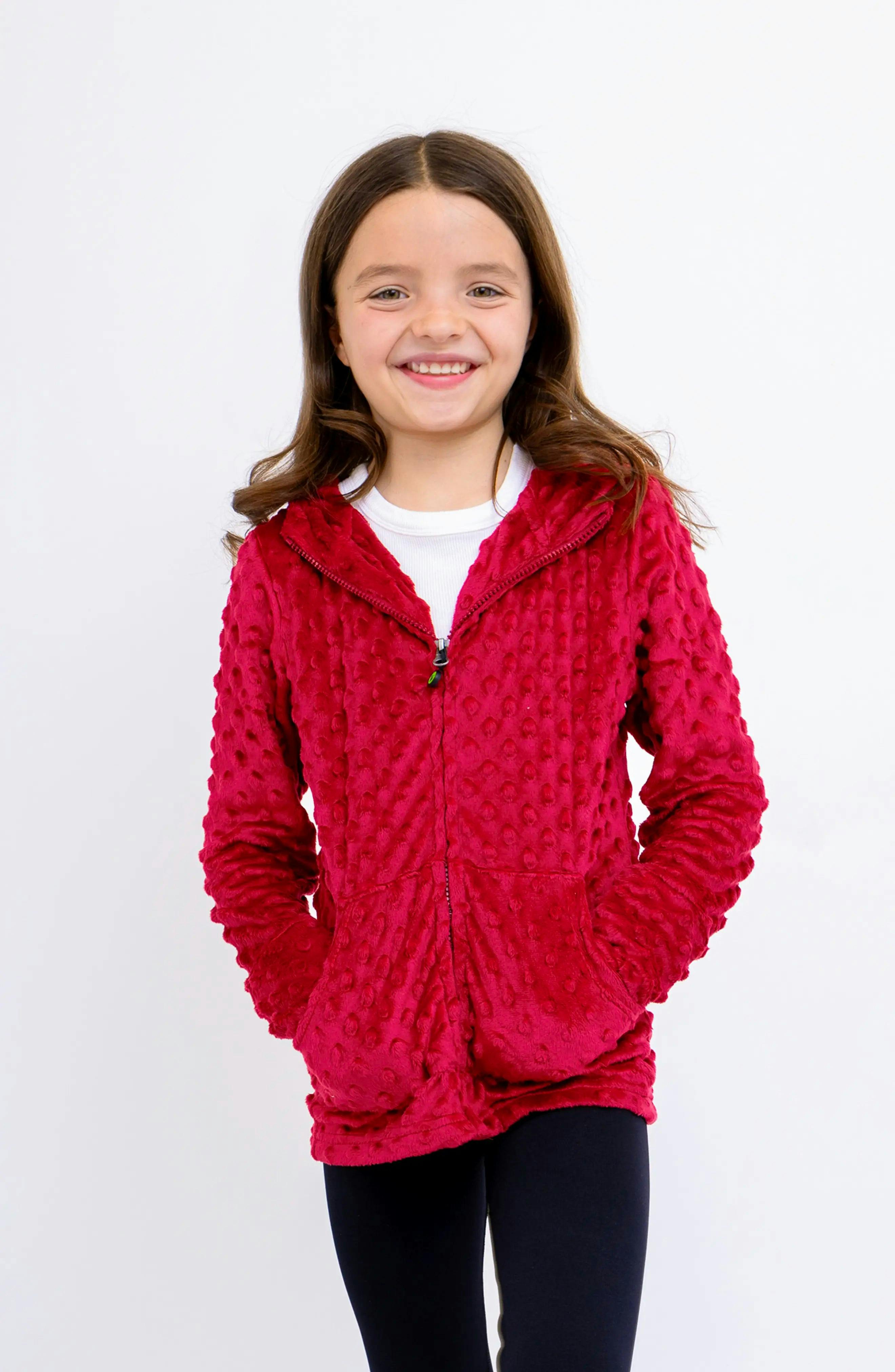 Minky Bubble Zip Hoodie - Burgundy