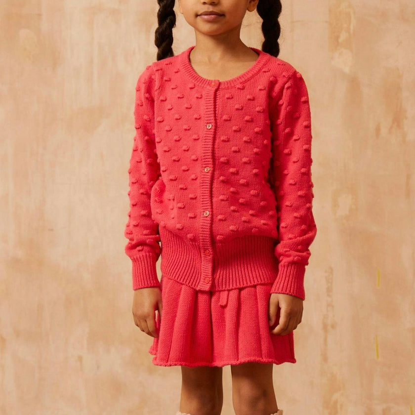 Popcorn Knit Cardigan | Raspberry