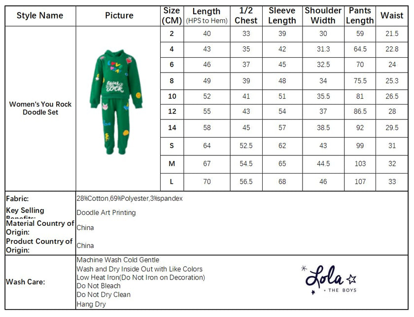 You Rock Doodle Print Hoodie And Pant Set