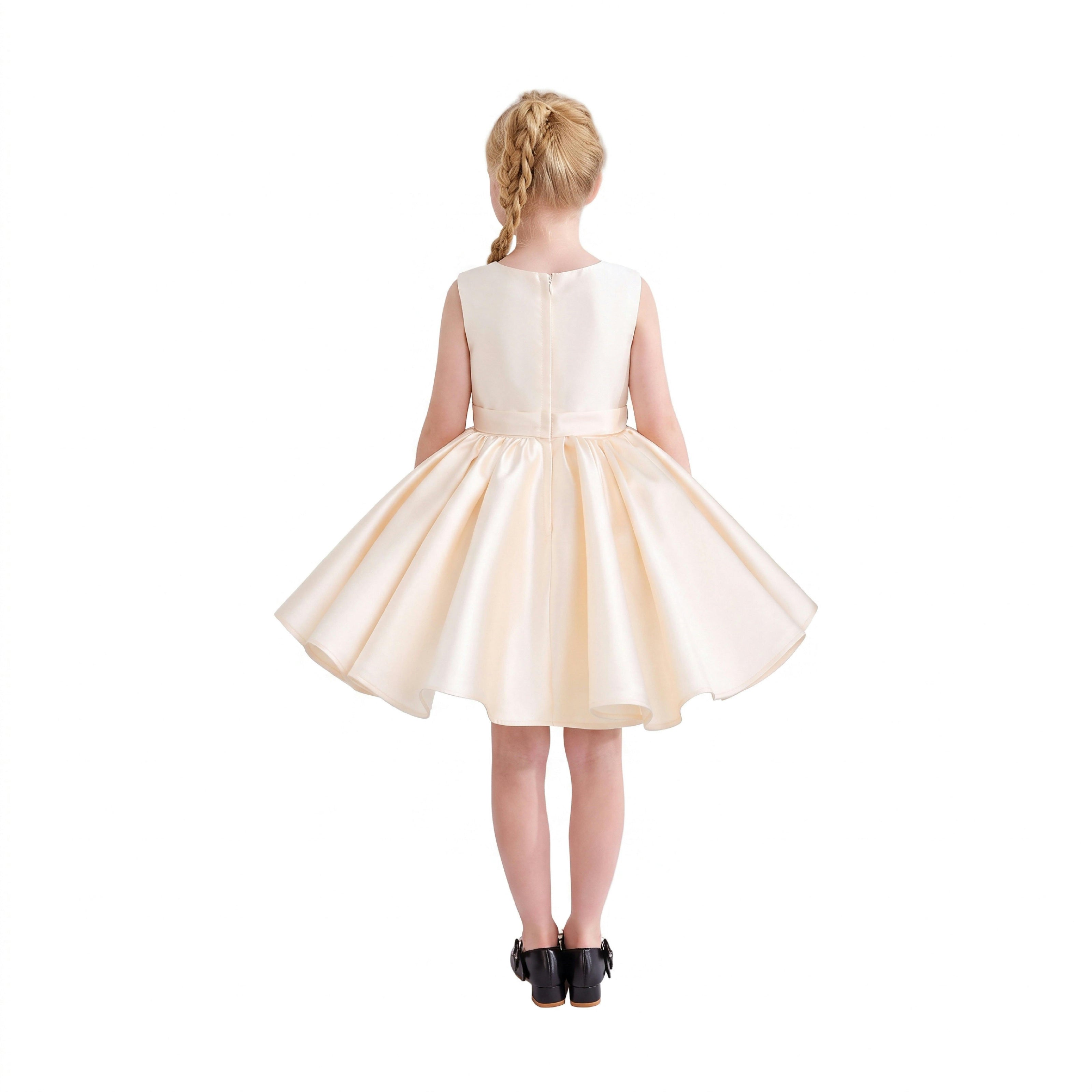 Champagne Sabina Satin Flared Dress with Side Bow
