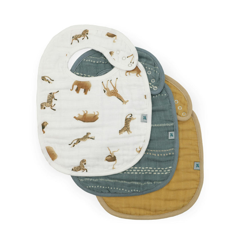 Organic Cotton Muslin Classic Bib 3 Pack - Animal Crackers