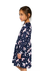 Long Sleeve Dress Navy Unicorn Print