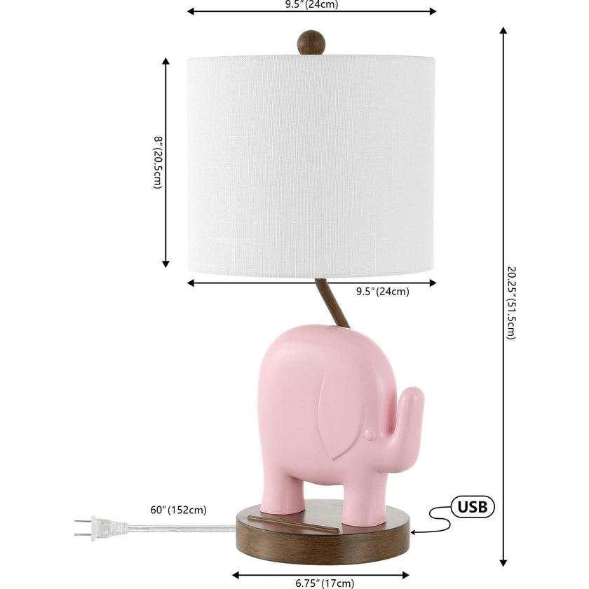 Ellie Bohemian Designer Iron/Resin Elephant LED Kids Table Lamp with Phone Stand and USB Charging Port