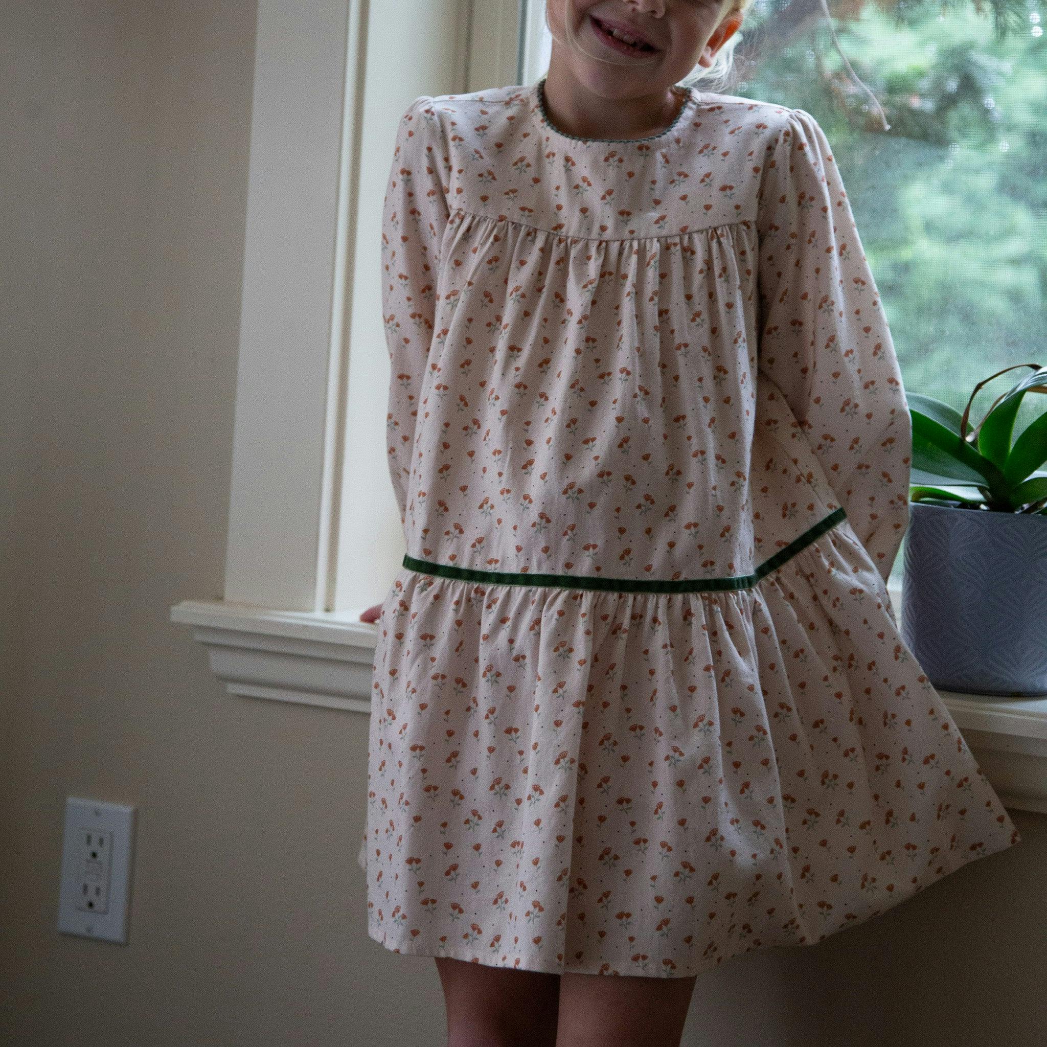 Piper Tiered Dress with Velvet Trim | Beige Petals