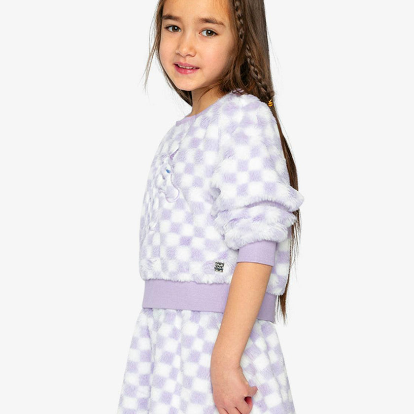 Faux Fur Top Lilac and White Tiles