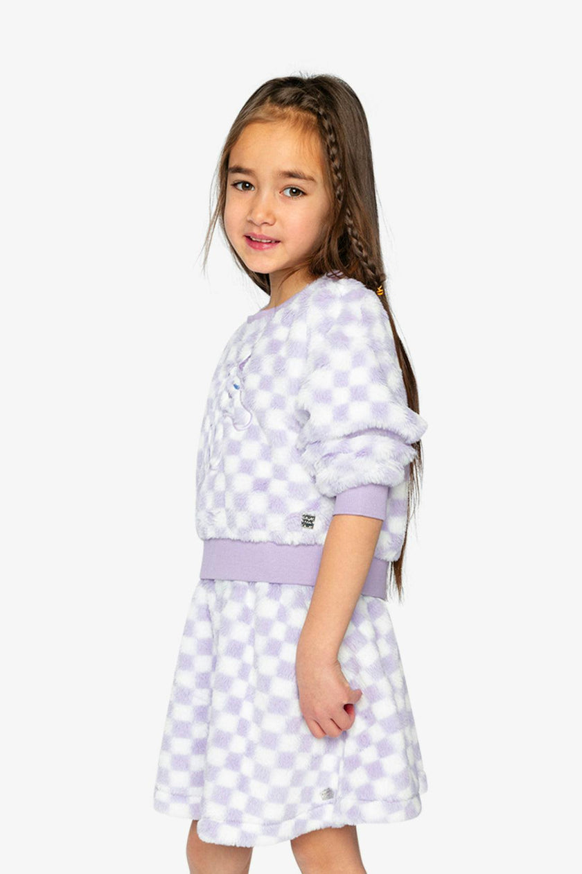 Faux Fur Top Lilac and White Tiles