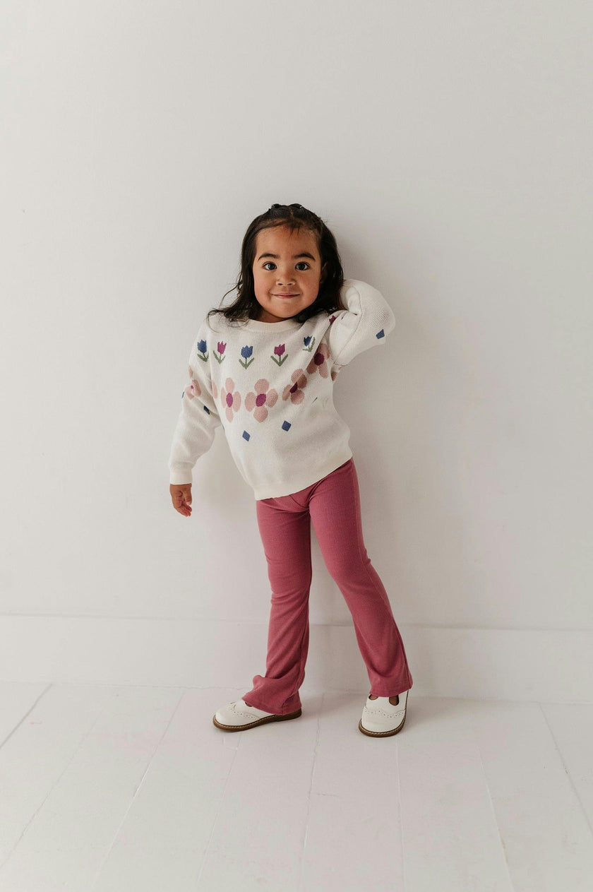 Girls Knit Sweater in Tulip Intarsia