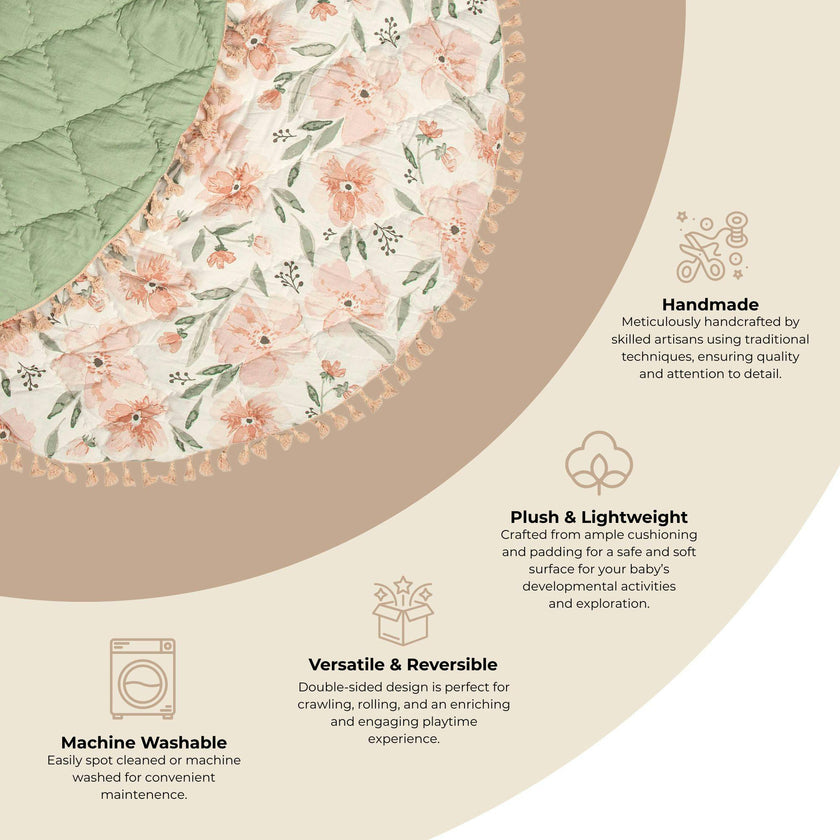 Parker Pink Floral Cotton Quilted Baby Play Mat