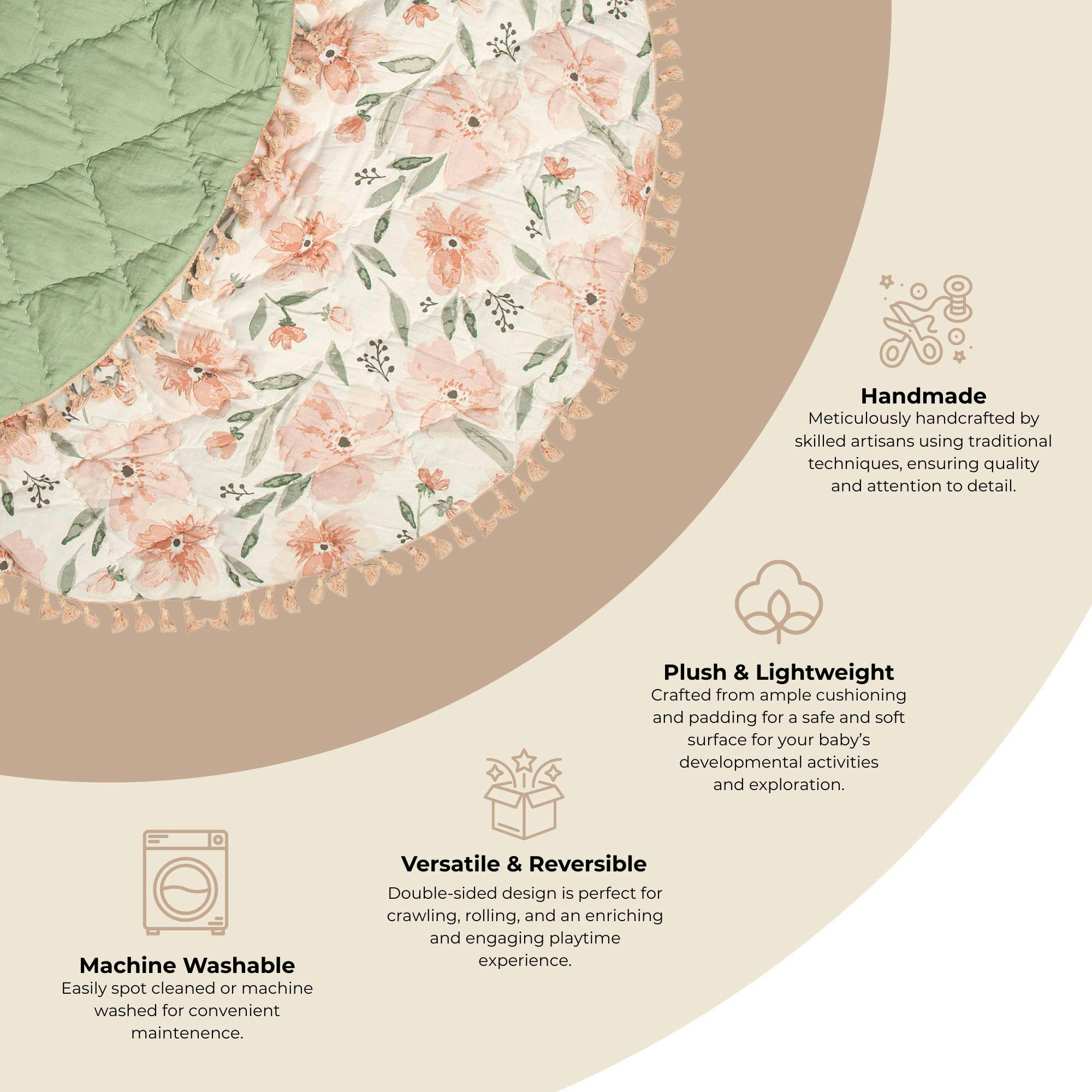 Parker Pink Floral Cotton Quilted Baby Play Mat