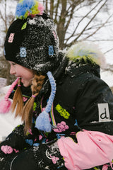 Winter Peruvian Knit Hat With Pompom Black, Pink, Blue And Green