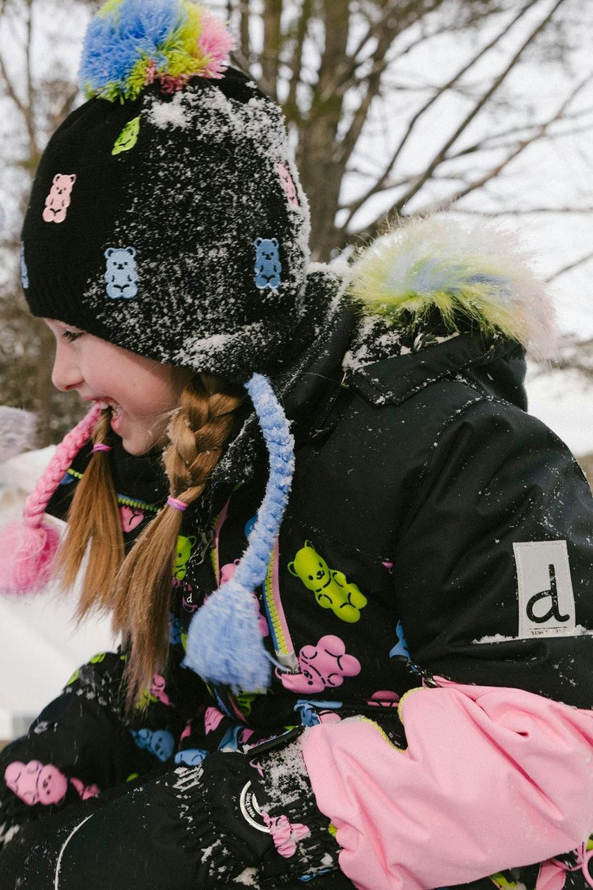 Winter Peruvian Knit Hat With Pompom Black, Pink, Blue And Green