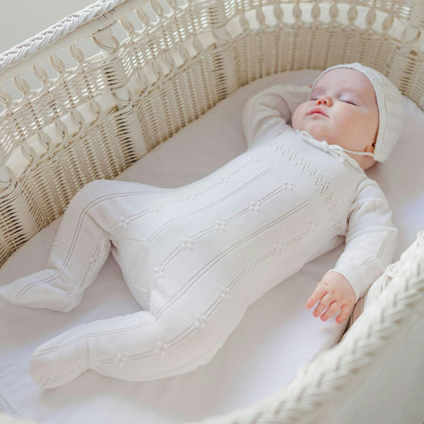 Vintage Knit Romper with Hat Ivory