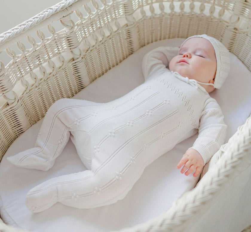 Vintage Knit Romper with Hat Ivory
