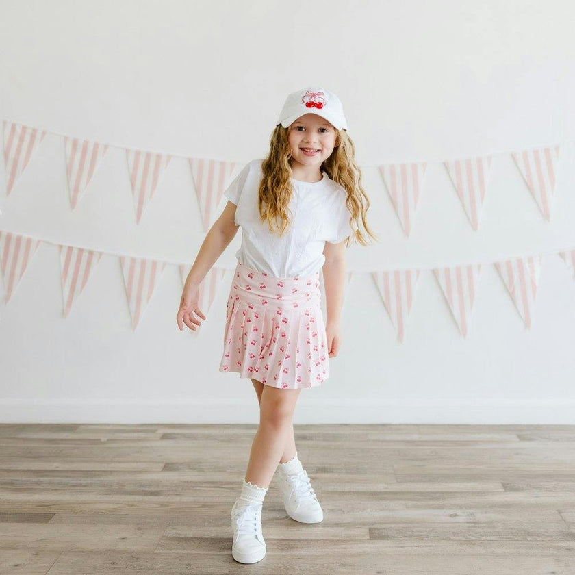 Cherry Coquette Patch Baseball Hat - White