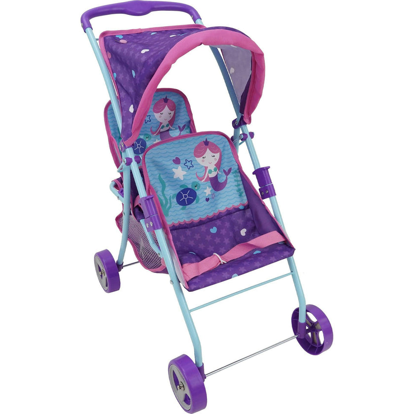 509: Mermaid Twin Doll Stroller W/ Retractable Canopy, 2 Seats