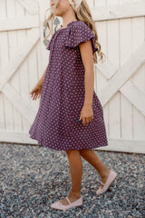 Teen Blakely Dress in Aubergine Ditsy Dot